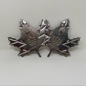 Vintage Olympics Metal Stamp Cut Maple Leaf Montreal Canada 1976 Set of 2